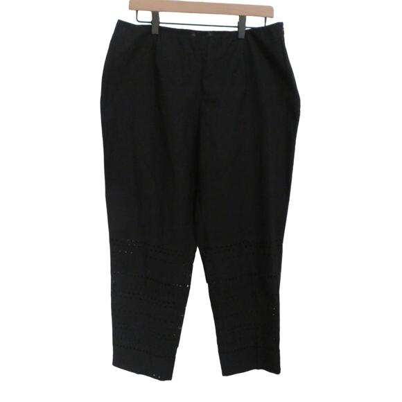 Piazza Sempione Women Sz 12 Black Audrey Laser Cut Hem Straight Cropped Pant - Picture 1 of 7